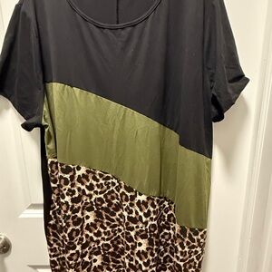SHEIN Black and Green Midi Dress with Leopard Print
